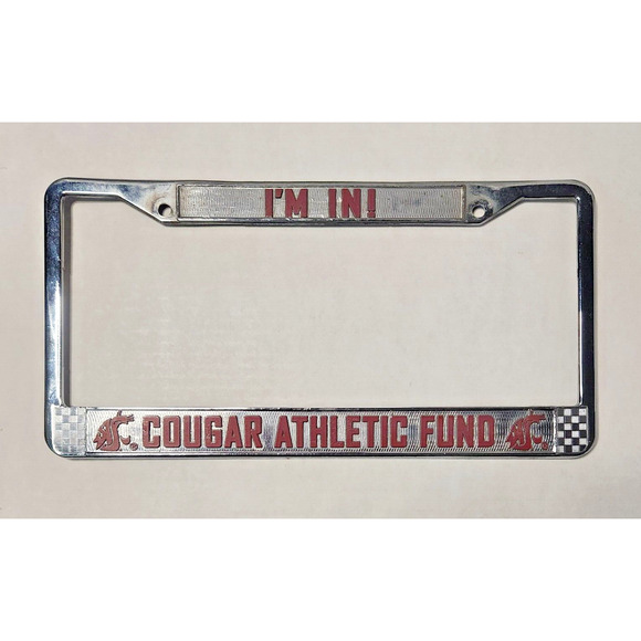 Vintage I'M IN! WSU COUGAR ATHLETIC FUND University Chrome License Plate Frame - Picture 1 of 2
